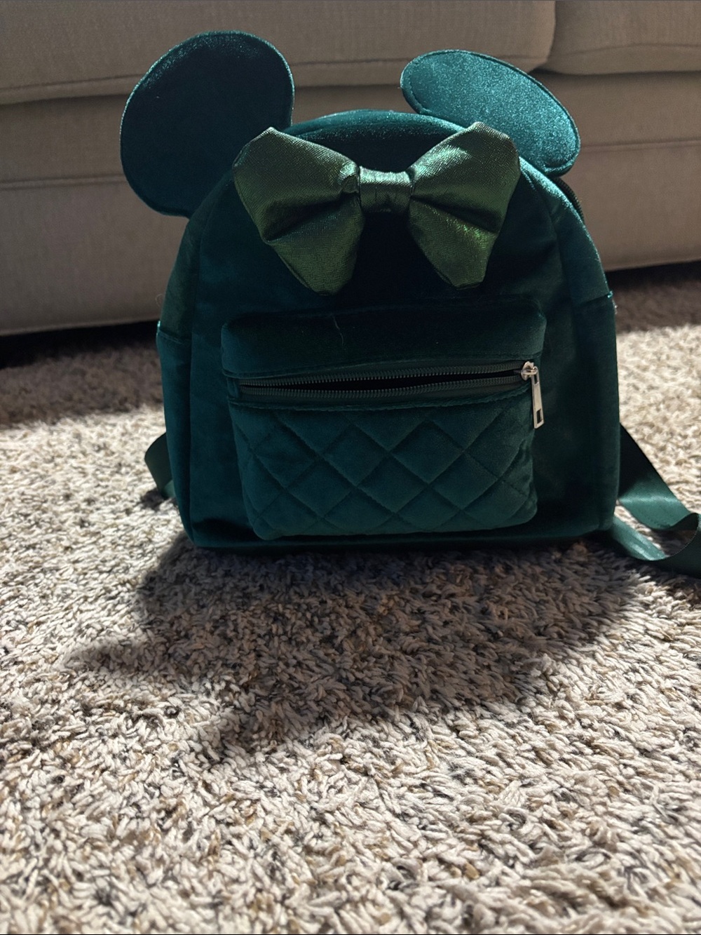 Plush Velvet Kids Backpack‎ with Bow and Ears - Green